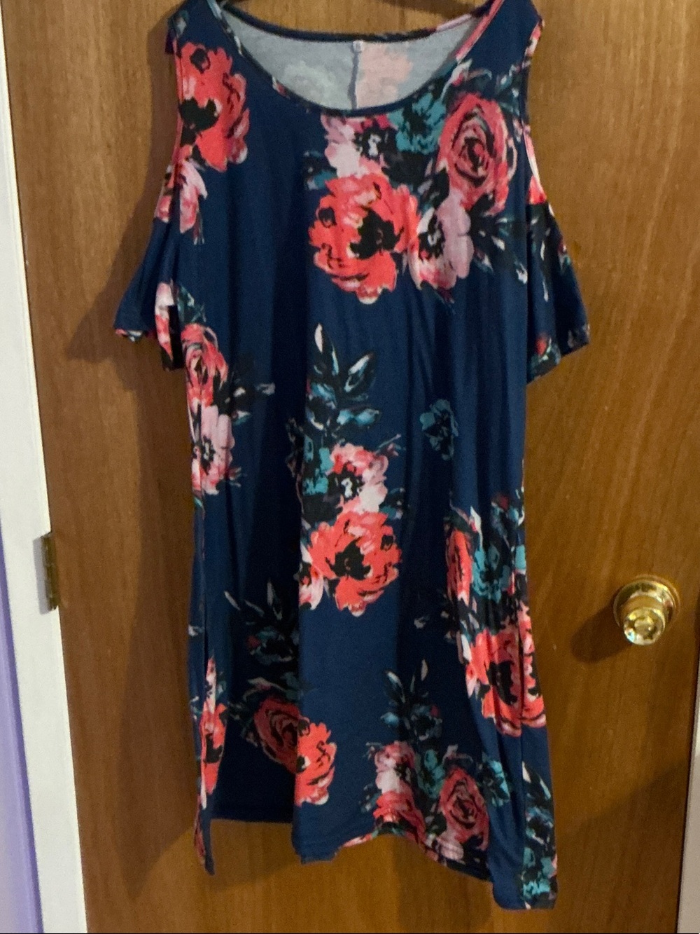 Girls Navy Floral Cold-Shoulder Dress